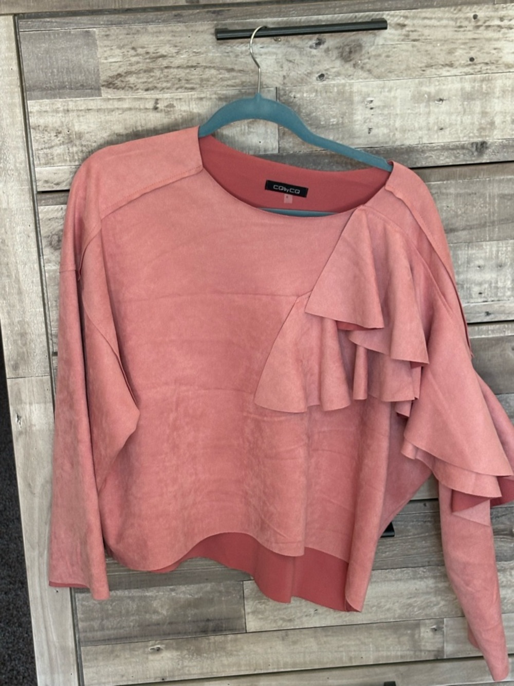 Coy & Co Pink Ruffle-Accent Long Sleeve Sweatshirt